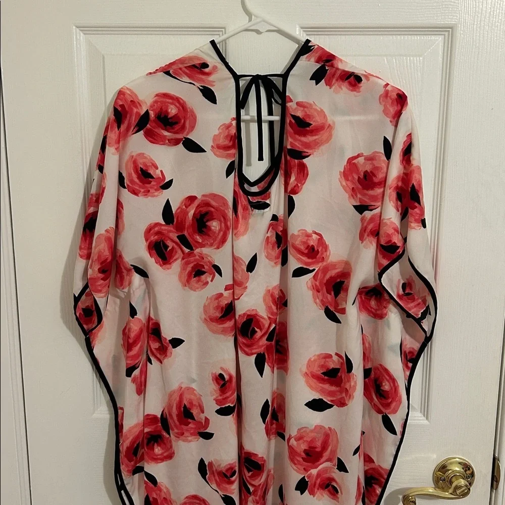 Kate Spade New York Rose Floral Print Charmeuse Caftan Size Medium